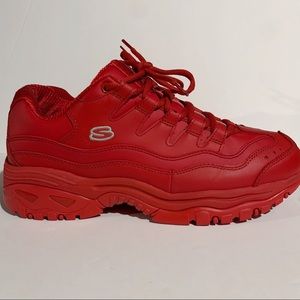 Skechers Energy Monochrome Red Leather Hype Athletic Sneaker, Womens size 11